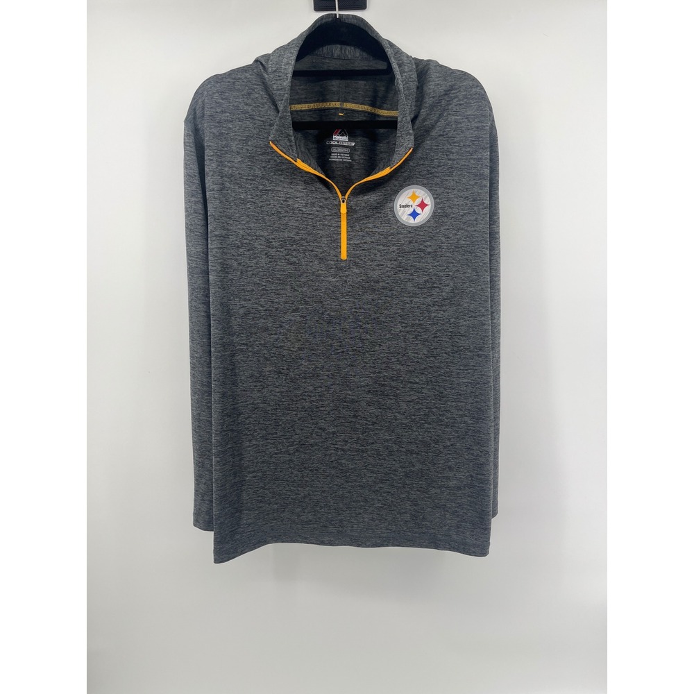 Majestic Pittsburgh Steelers Quarter Zip Pullover Mens 2XL CoolBase Grey Heather